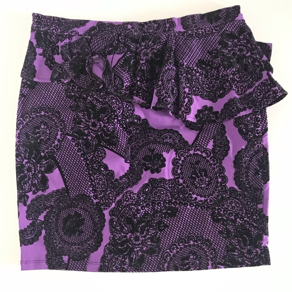Asos | Embroidered Flounce Ruffle Skirt Size 12 Purple Pencil Mini Skater - Picture 5 of 11
